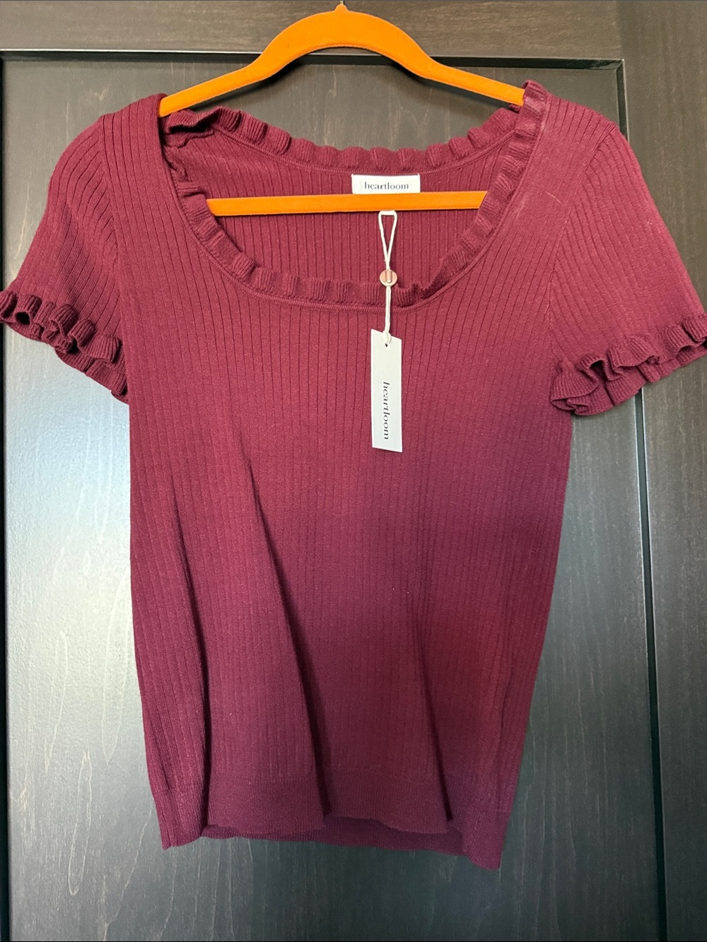 Heartloom Ribbed Short Sleeve Top in Burgundy Wine NWT